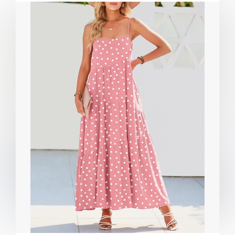 NWT PINK POLKA DOT MAXI BEACH DRESS-S